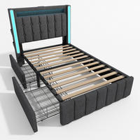 POLSTERBETT 90/200 cm Grau aus Leinen mit USB-C und LED-Beleuchtung mit Matratze - Grau, Textil (90/200cm) - OKWISH
