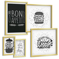 BILDER SET 5er Set - 50x50 cm & 20x30 cm & 40x60 cm Goldrahmen - Grafiken, Lebensmittel, kulinarische Slogans - Goldfarben, Kunststoff (40/60cm) - TULUP