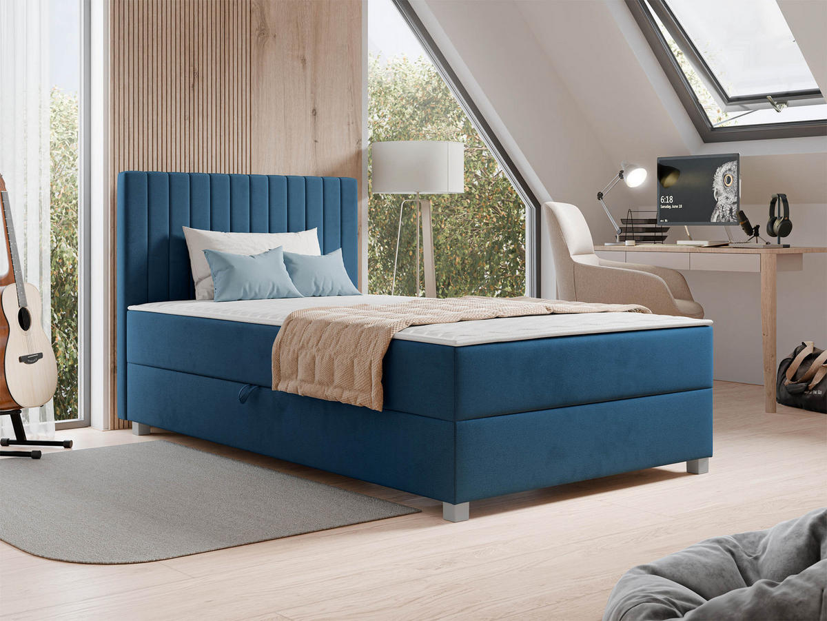 BOXBETT Viki - Blau/Silberfarben, Holzwerkstoff/Kunststoff (120/200cm) - MIRJAN24