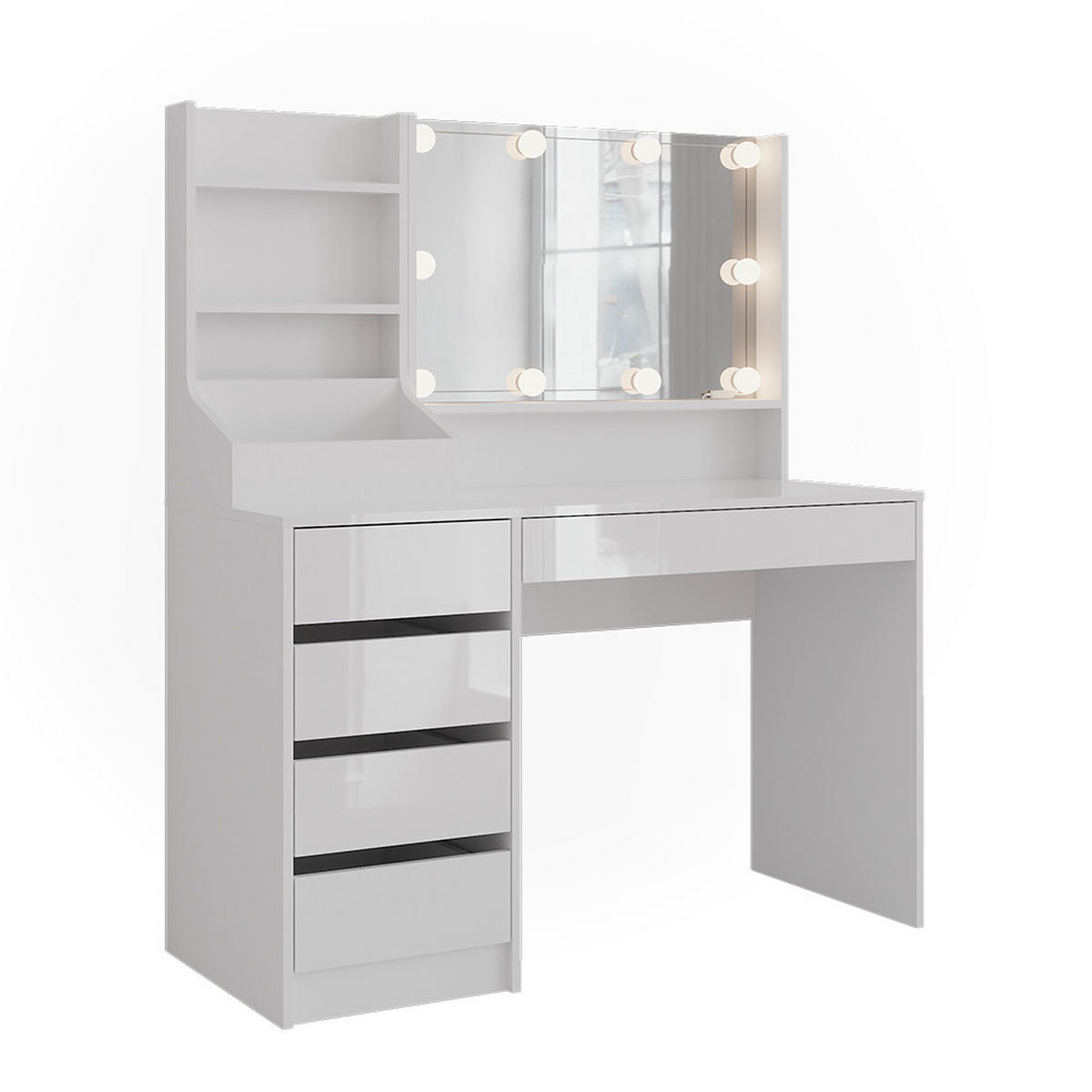 SCHMINKTISCH Sherry Weiß/Weiß Hochglanz 119.8 cm 4 Teile - Weiß Hochglanz, Holzwerkstoff (119.8/76/50.1cm) - Vicco