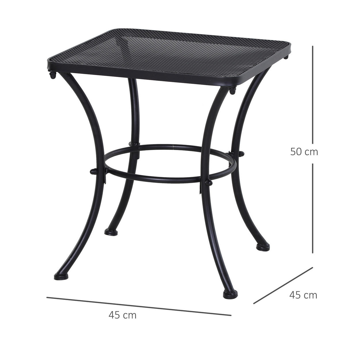 GARTEN BEISTELLTISCH, Schwarz, Metall - Schwarz, Metall (45/45/50cm) - Outsunny