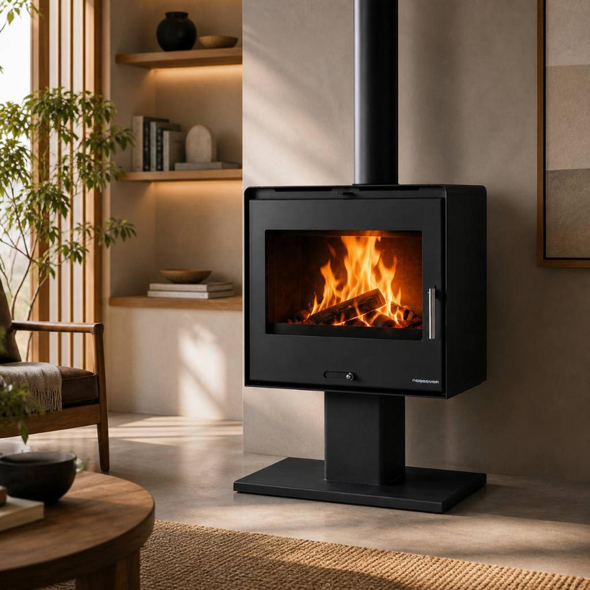 KAMINOFEN Holzofen Wohnzimmer Holzkamin 10 kW 5070 Holz Ofen Kamin Heizofen Holz - Schwarz, Metall (70.4/90/38cm) - DanDiBo