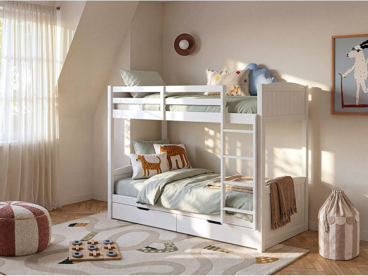 ETAGENBETT - 2 Personen - holz - weiß Limodara - Weiß, Holz (120/200cm) - Vente-Unique