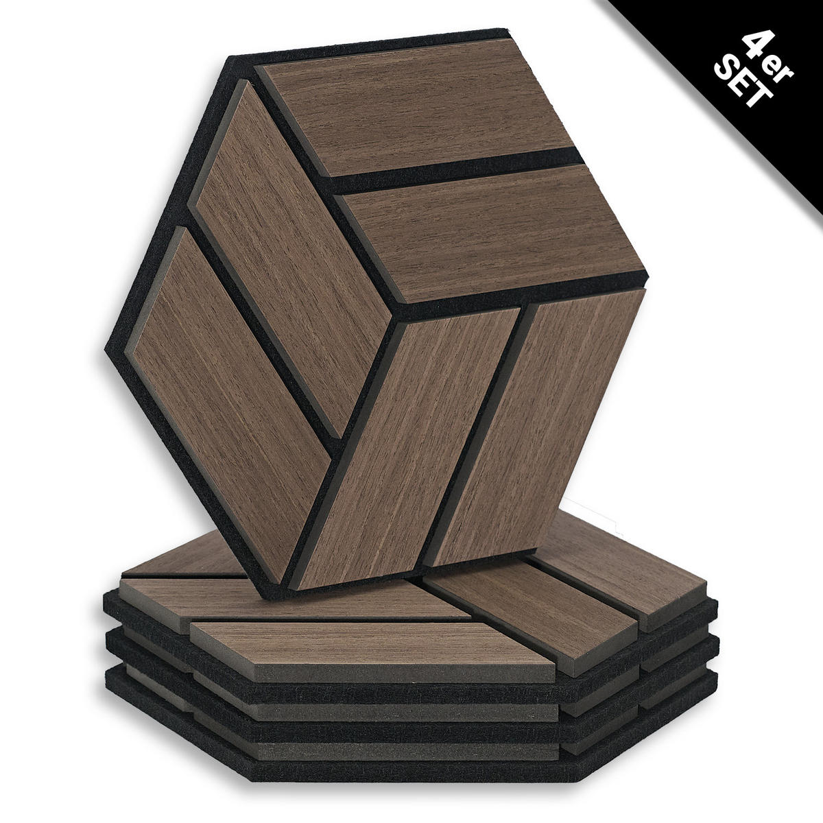 AKUSTIKPANEEL Hexagon Braun 4 Stück - Braun, Holz (30/26/2cm) - Homestyle4u