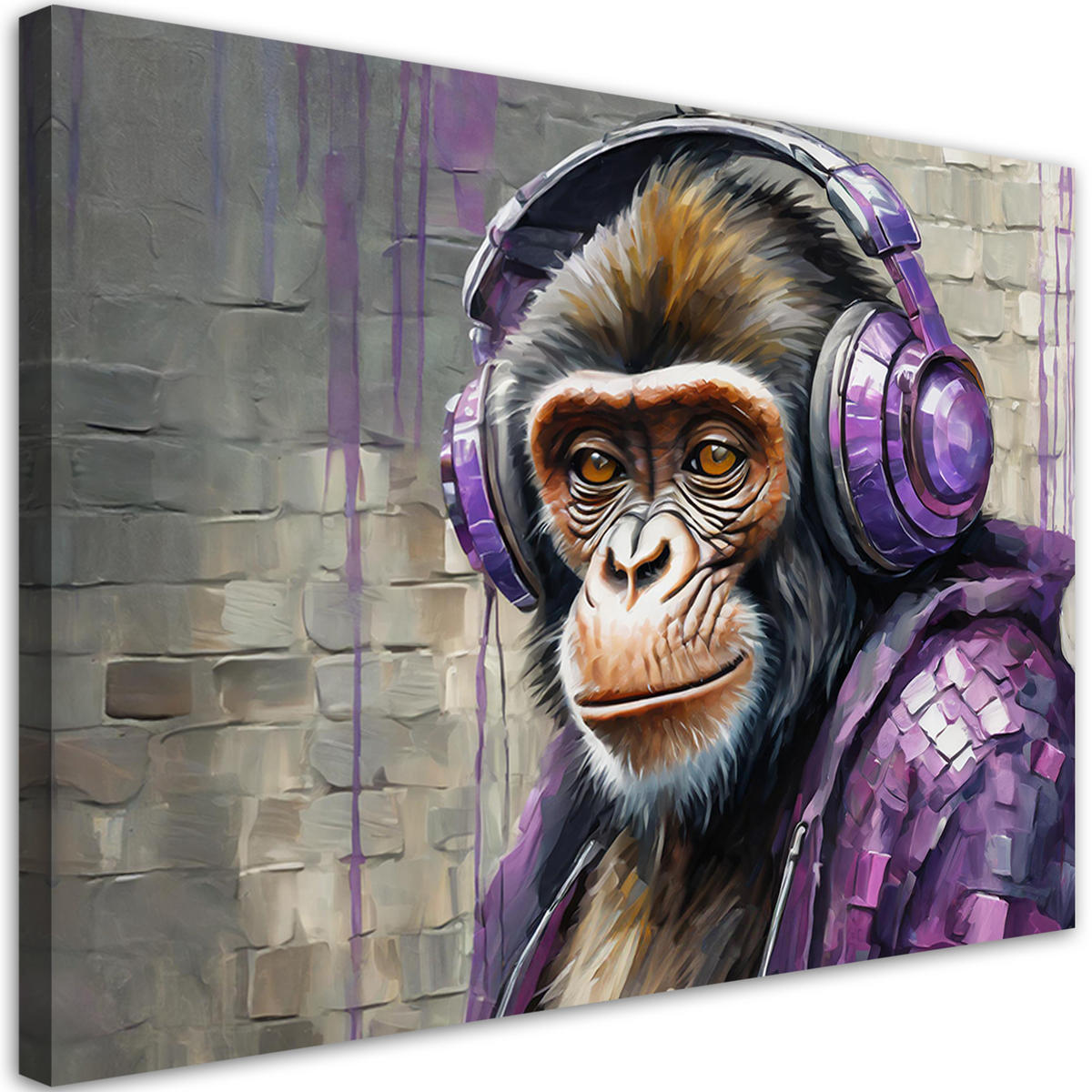 WANDBILD dj monkey lila - Lila, Textil (60/40cm) - Feeby