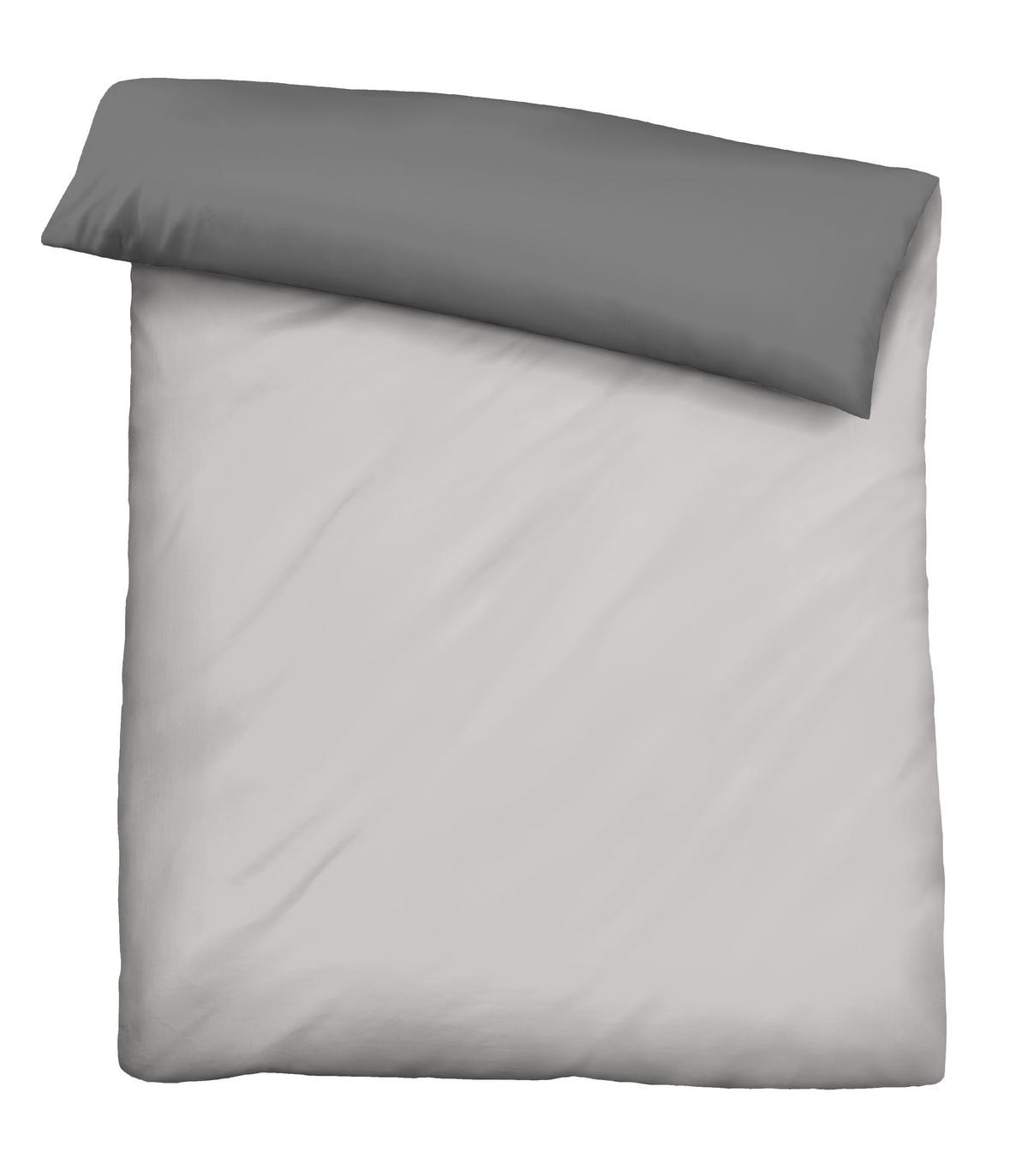 BETTWÄSCHE-GARNITUR Linon UNI sturmgrau, 140x200 cm + 70x90 cm - Grau, Textil (140/200cm) - biberna