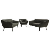 SITZGARNITUR PIRS 3+3+1 - Dunkelgrau Velvet - Schwarze Beine - Dunkelgrau/Schwarz, Holzwerkstoff/Textil (180/75/74cm) - MKS