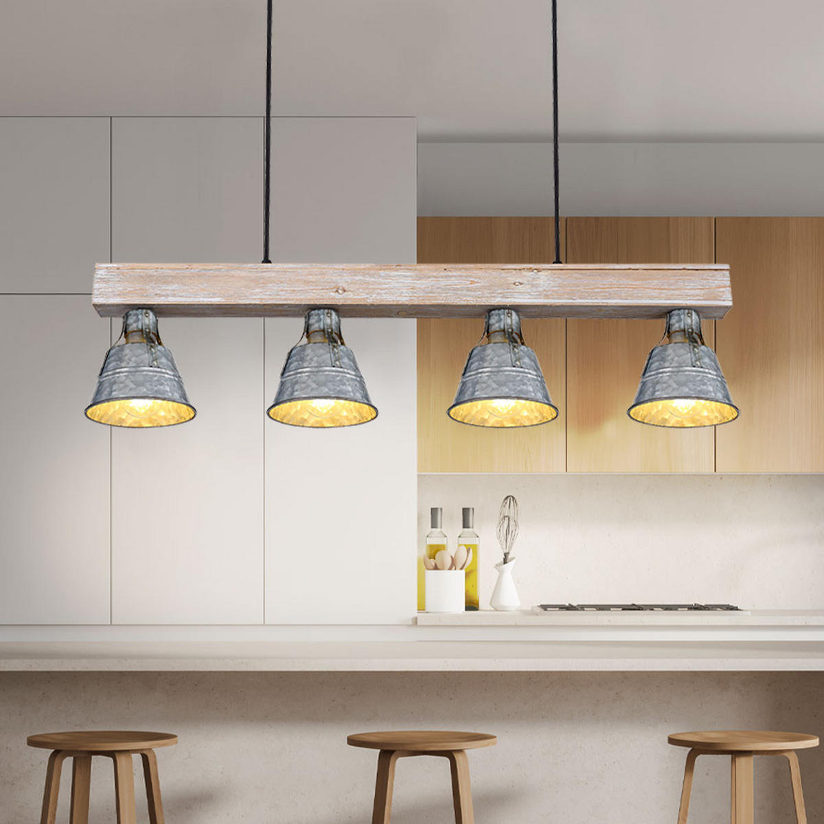 HÄNGELEUCHTE GÜNTHER Silber - Silberfarben, Holz (85/14/85cm) - Globo Lighting