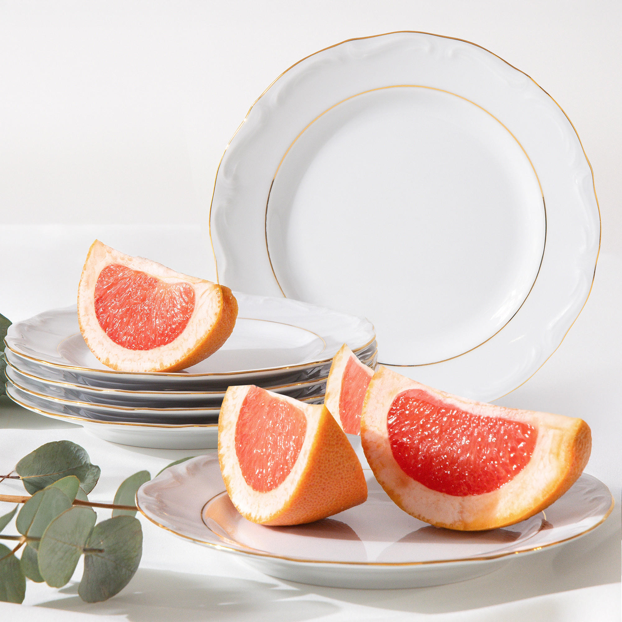 DESSERTTELLER Chodziez MARIA TERESA 6-tlg Porzellan mit Goldrand, Weiß / Gold - Goldfarben/Weiß, Keramik (19cm) - KONSIMO®