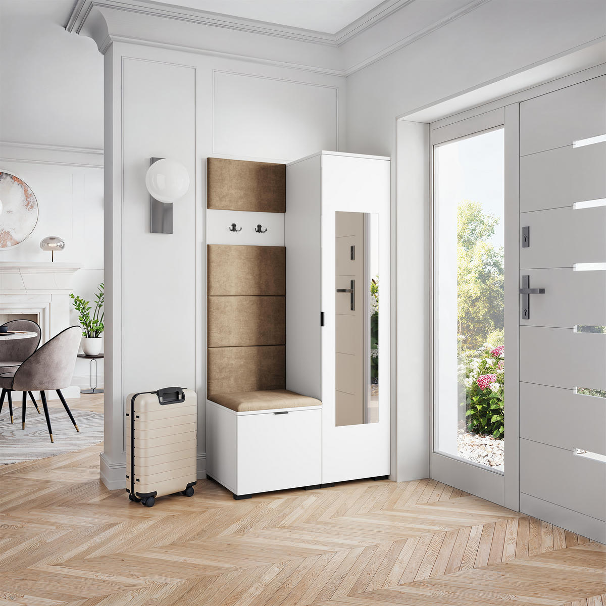 GARDEROBENSCHRANK VIRA 95/181/51 cm Modern Garderobe-Set Weiß - Beige/Weiß, Holzwerkstoff (95/181/51cm) - MASSENO