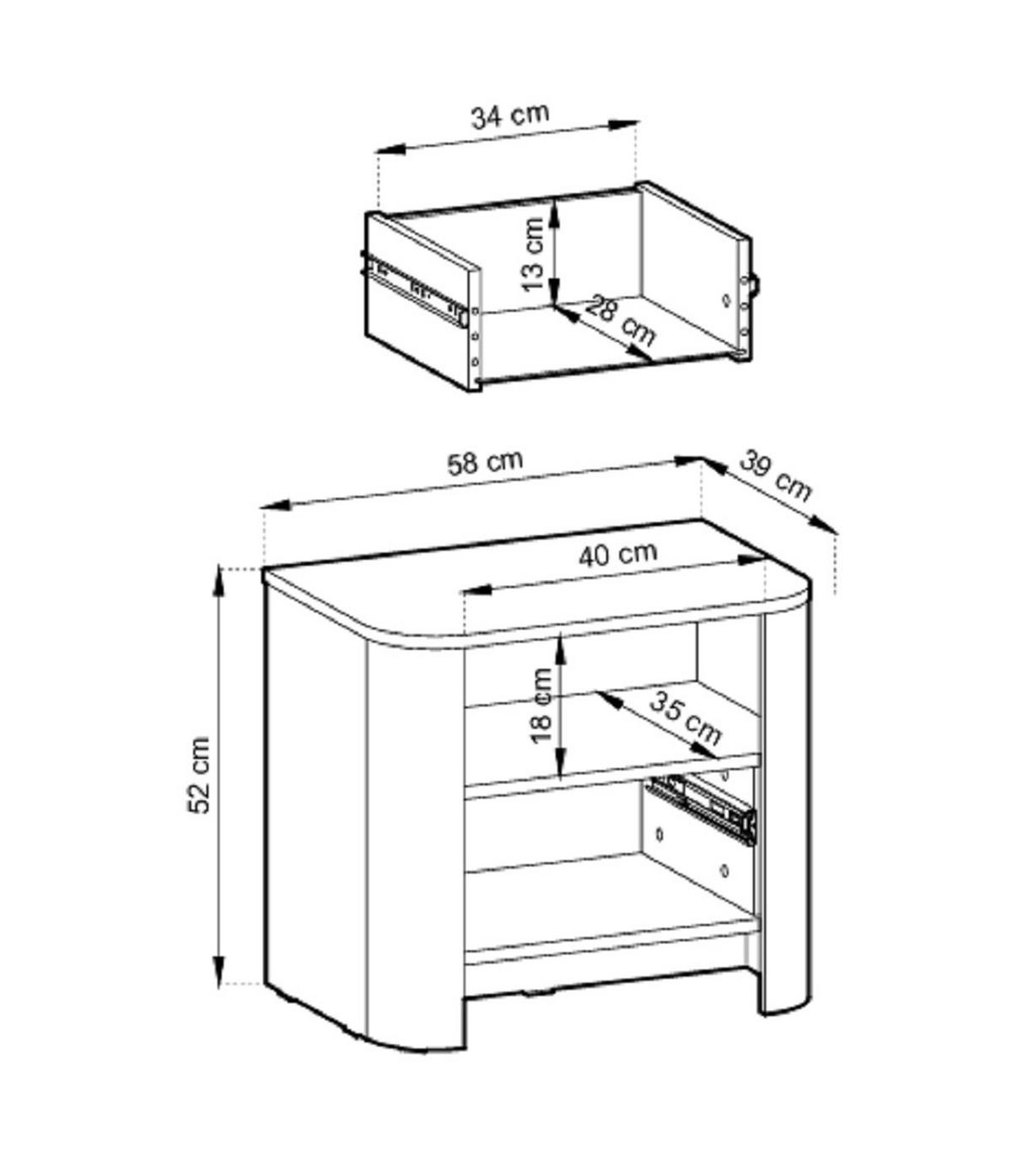 NACHTSCHRANK 60 cm mit Schublade Mezzano, Eiche Vicenza - Eichefarben, Holz (58/52/39cm) - Emporius