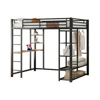 HOCHBETT 140/200 cm Schwarz aus Metall und MDF mit Schreibtisch und Kleiderstange - Schwarz, Metall (140/200cm) - OKMYHOME
