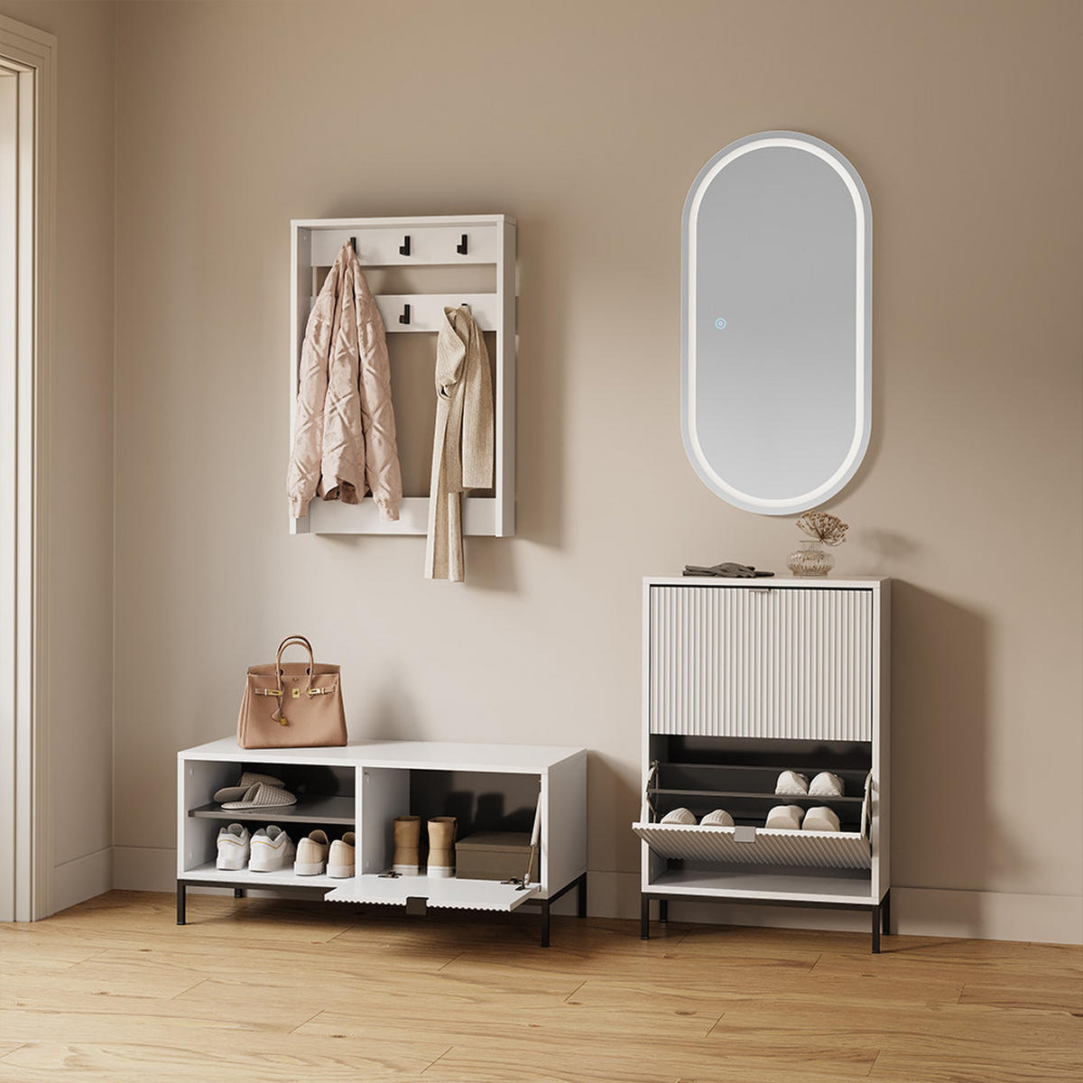 GARDEROBE Aterno Weiß Set, 3 Teile - Weiß, Holzwerkstoff (100/45/40cm) - Livinity®