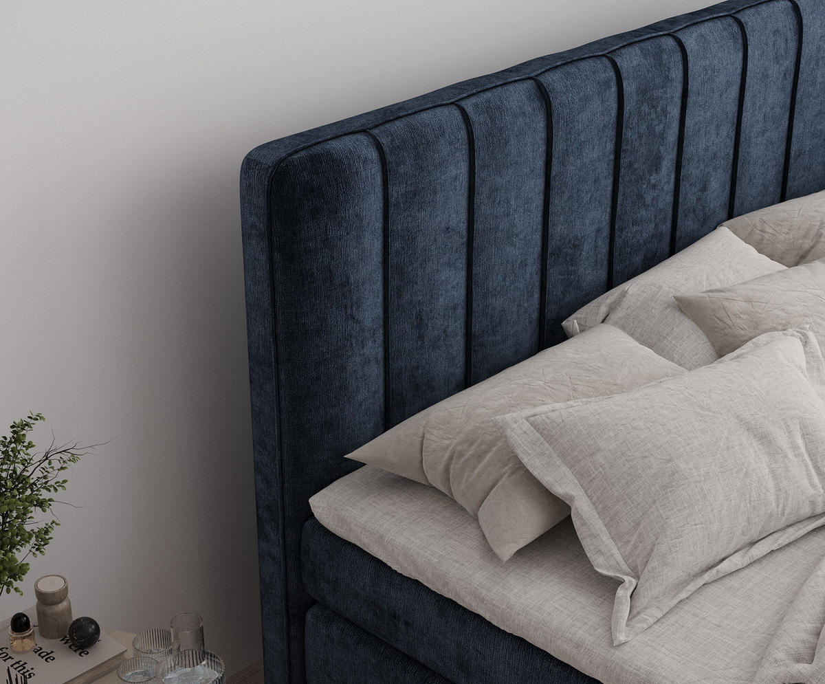 BOXSPRINGBETT Novara Marineblau 160/200 cm - Schwarz/Dunkelblau, Holz/Holzwerkstoff (160/200cm) - Maison de Reve