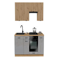 KÜCHENZEILE 200 cm mit Arbeitsplatte - SIMPLY Z14 - in Grau Hochglanz / Eiche Rille / Eiche - Schwarz/Eiche Artisan, Holz (200/212/53cm)