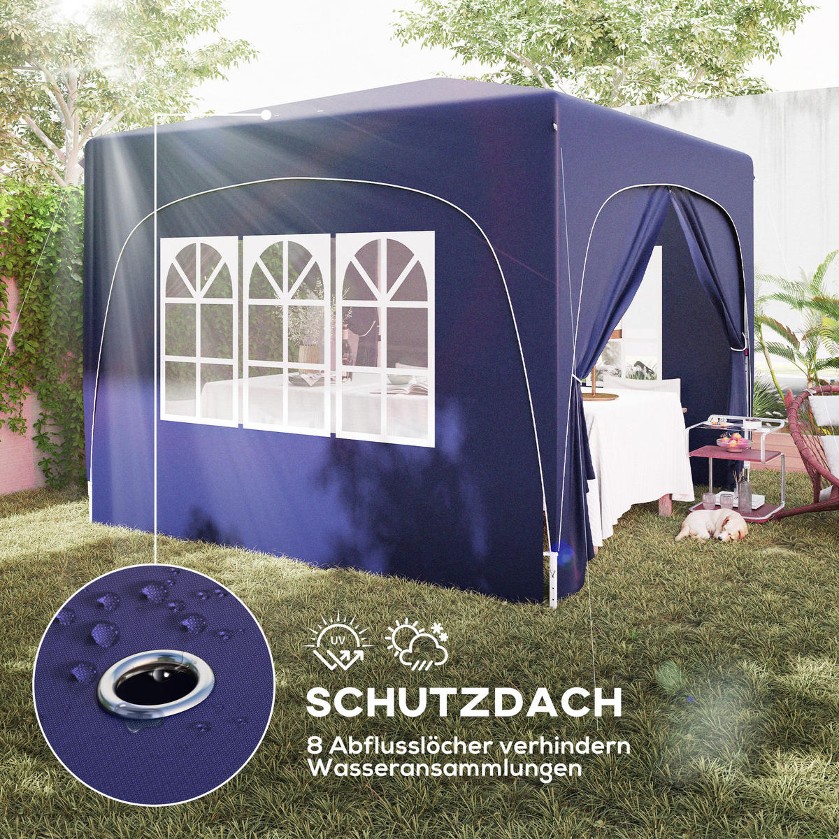 PAVILLON 3x3m - Blau, Metall (300/273/300cm) - Outsunny