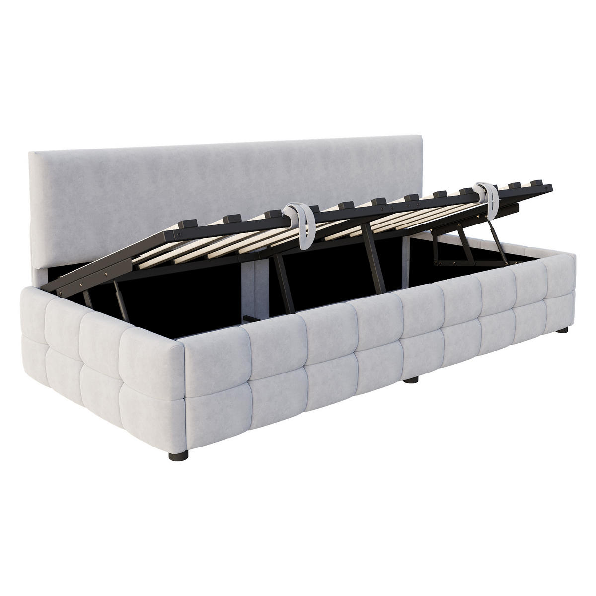 SCHLAFSOFA 90/200 cm in Hellgrau Samt mit Bettkasten - Hellgrau, Holzwerkstoff/Textil (90/200cm) - WISHDOR