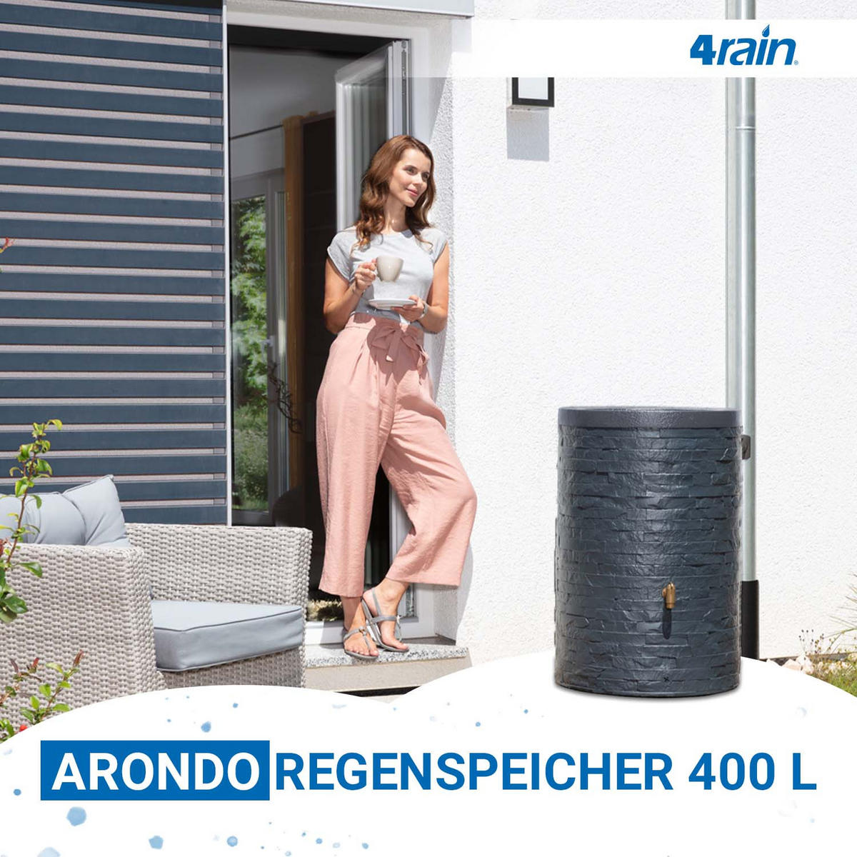 REGENTONNE 400 L, graphite grey - Grau, Kunststoff (79/104/79cm) - 4rain