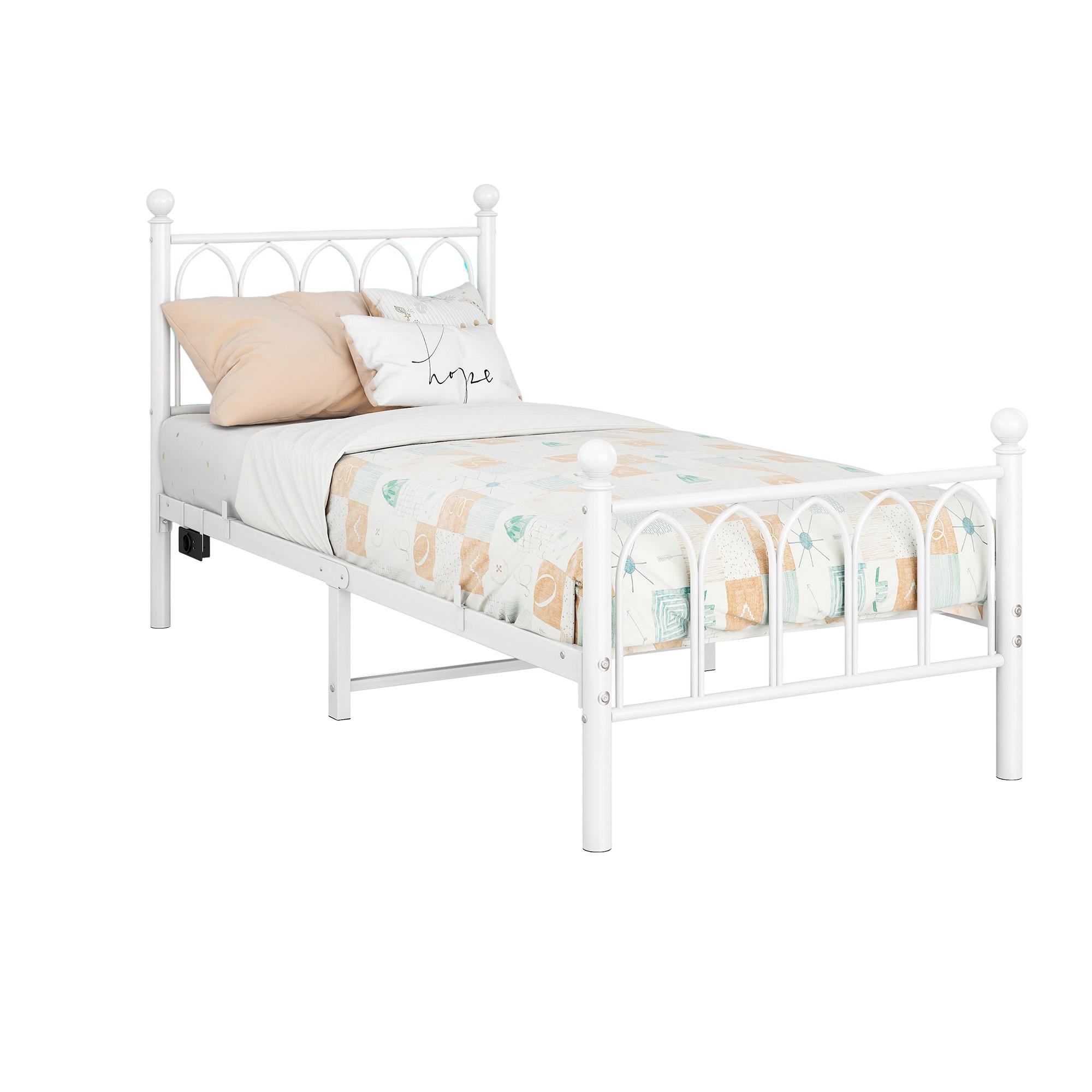 METALLBETT 90/200 cm Weiß mit USB-Ladestation und LED - Weiß, Metall (90/200cm) - Oxeza