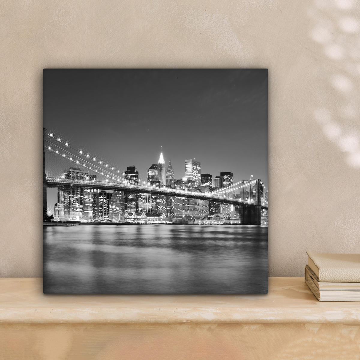 LEINWANDBILD - New York - Brücke - Brooklyn - Schwarz und weiß - Architektur - 20x20 - Wandbilder - Schwarz, Textil (20/20cm) - MuchoWow