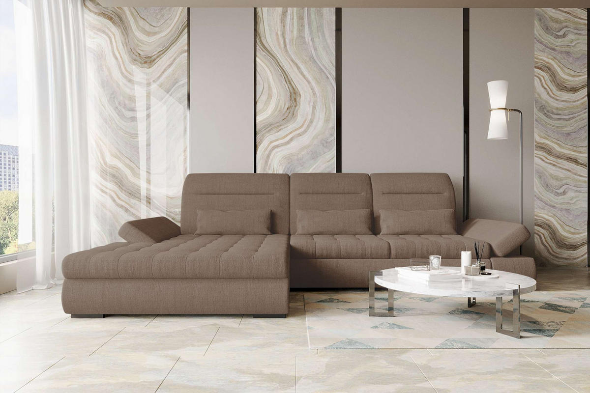 ECKSOFA Toscana Plus Velours inkl. Schlaffunktion - Sandfarben, Textil (179/300cm) - 99rooms