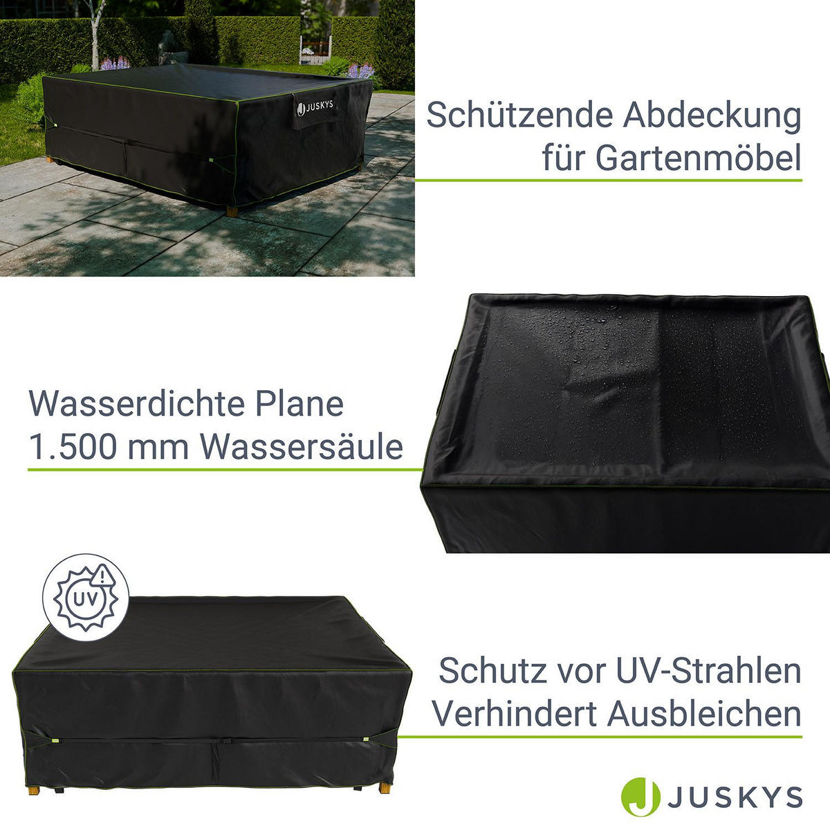 GARTENMÖBELABDECKUNG CoverSafe Pro schwarz - Schwarz, Kunststoff (250/100/300cm) - Juskys