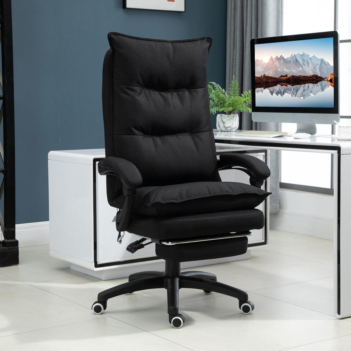 BÜROSTUHL mit Massagefunktion, Ergonomischer Schreibtischstuhl, Schwarz - Schwarz, Kunststoff (62/130/70cm) - Vinsetto