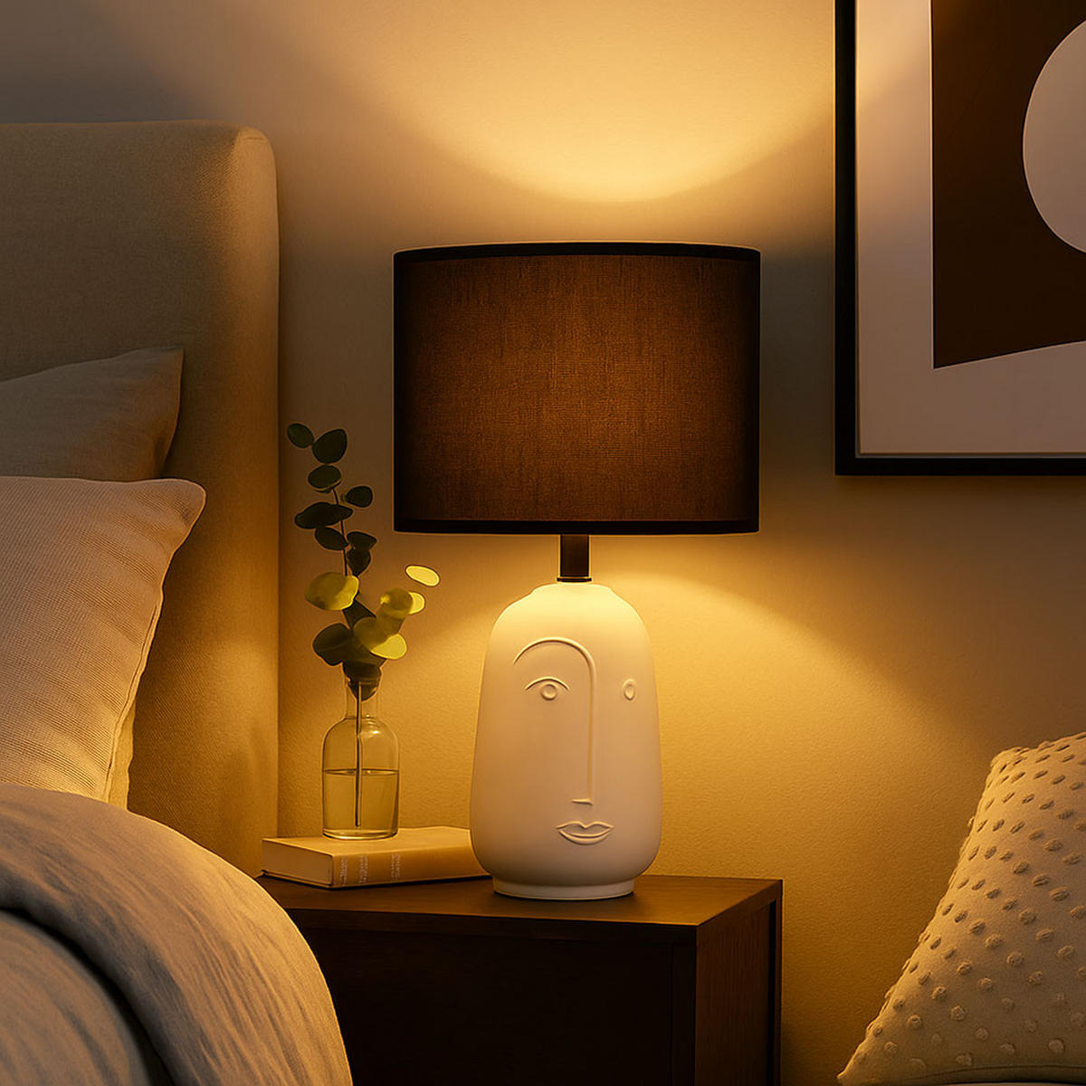 TISCHLEUCHTE Face Keramik Schwarz - Schwarz, Textil (22/22/38.5cm)