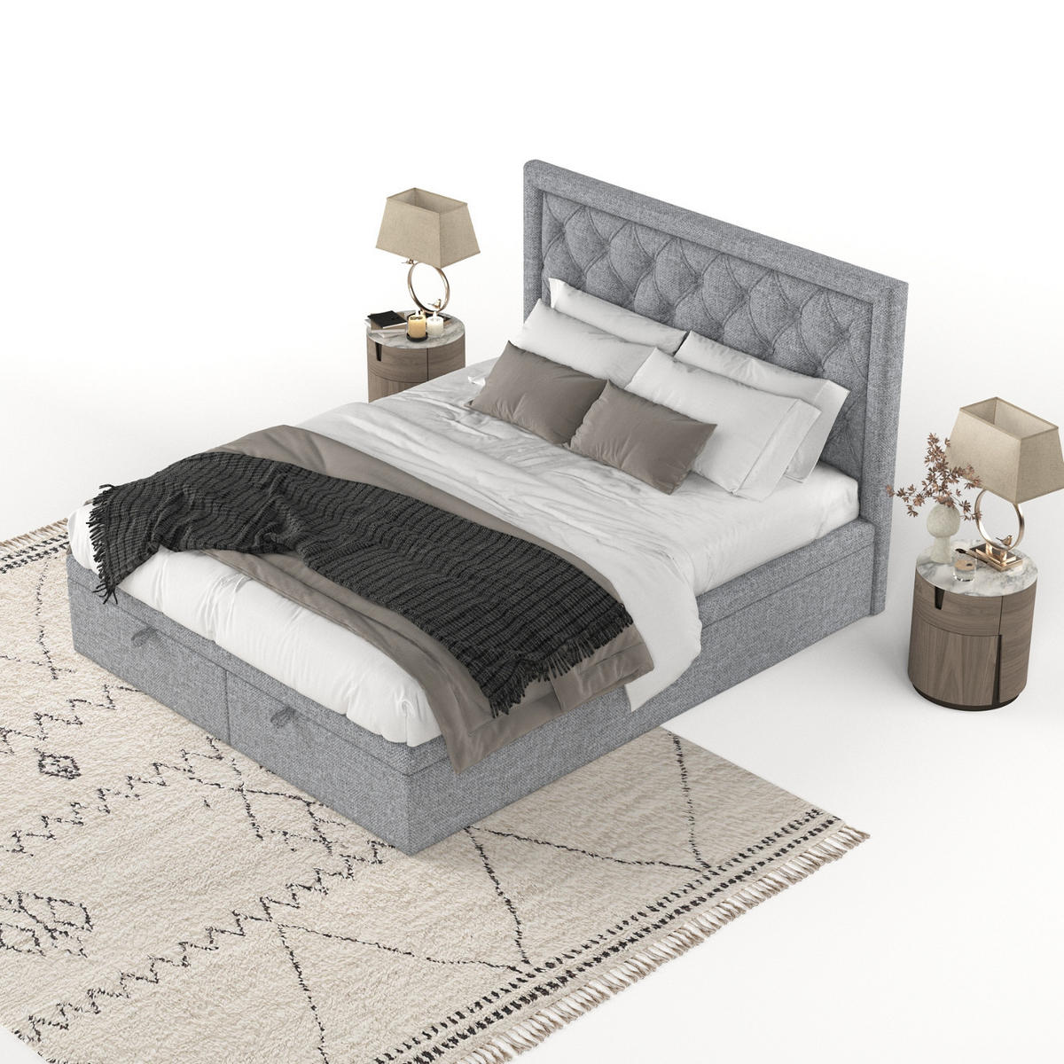 POLSTERBETT Nicobar mit Stauraum 200/200 cm Grau im Alta Stoff - Schwarz/Grau, Holz/Holzwerkstoff (200/200cm) - AltaBeds