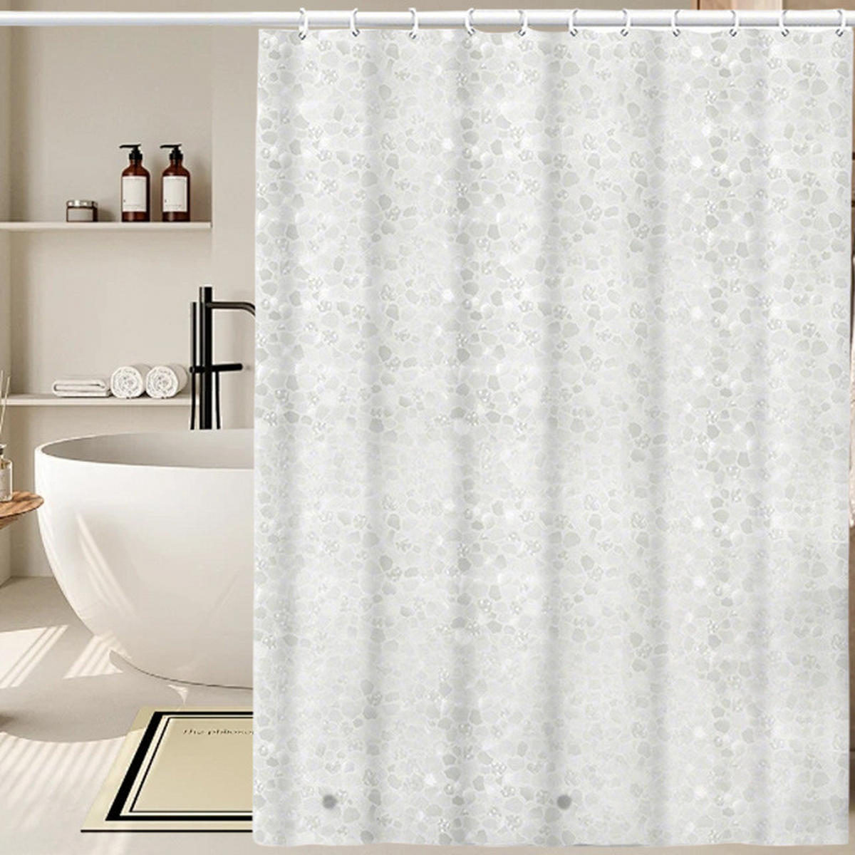 DUSCHVORHANG – Breite 180 x Höhe 200 cm – Inklusive 12 Haken - Klar, Kunststoff (180/200cm)