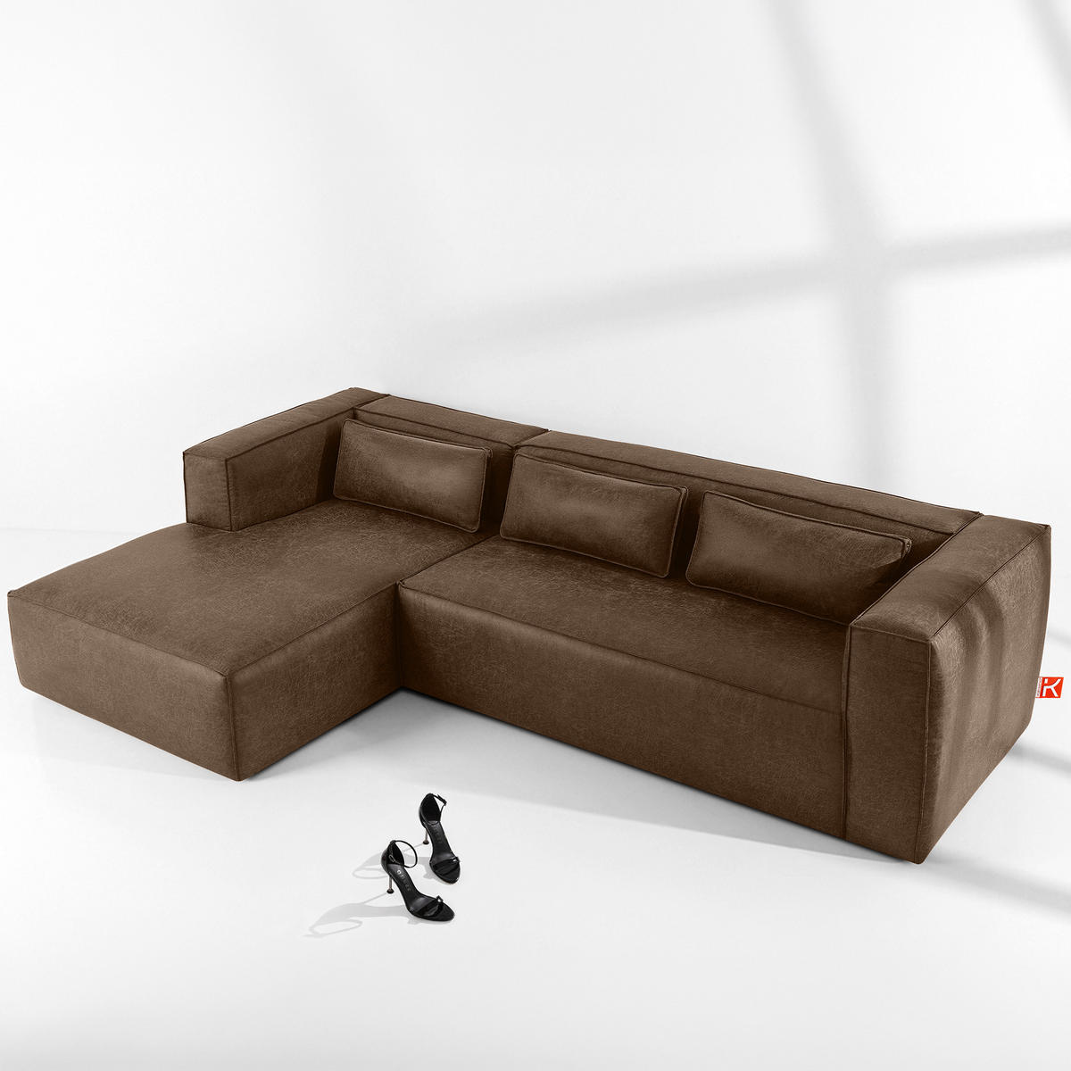 ECKSOFA LINKS FEROX, Dunkelbraun - Dunkelbraun, Holz/Holzwerkstoff (300/175cm) - KONSIMO®