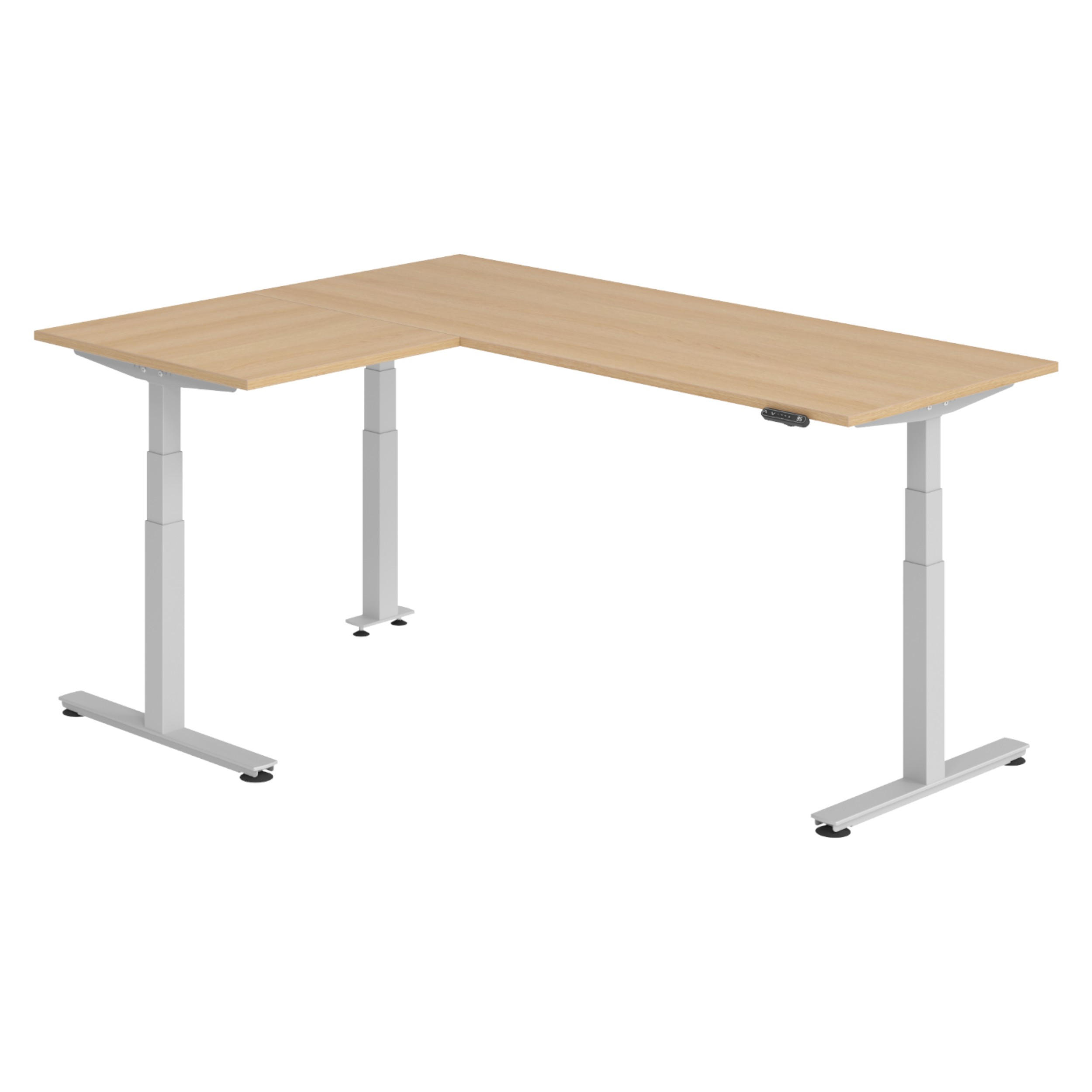ECKSCHREIBTISCH elektrisch höhenverstellbar L-Form 160/200/74 cm in Eichefarben/Silberfarben - Eichefarben/Silberfarben, Holzwerkstoff (160/200/74cm) - bümö