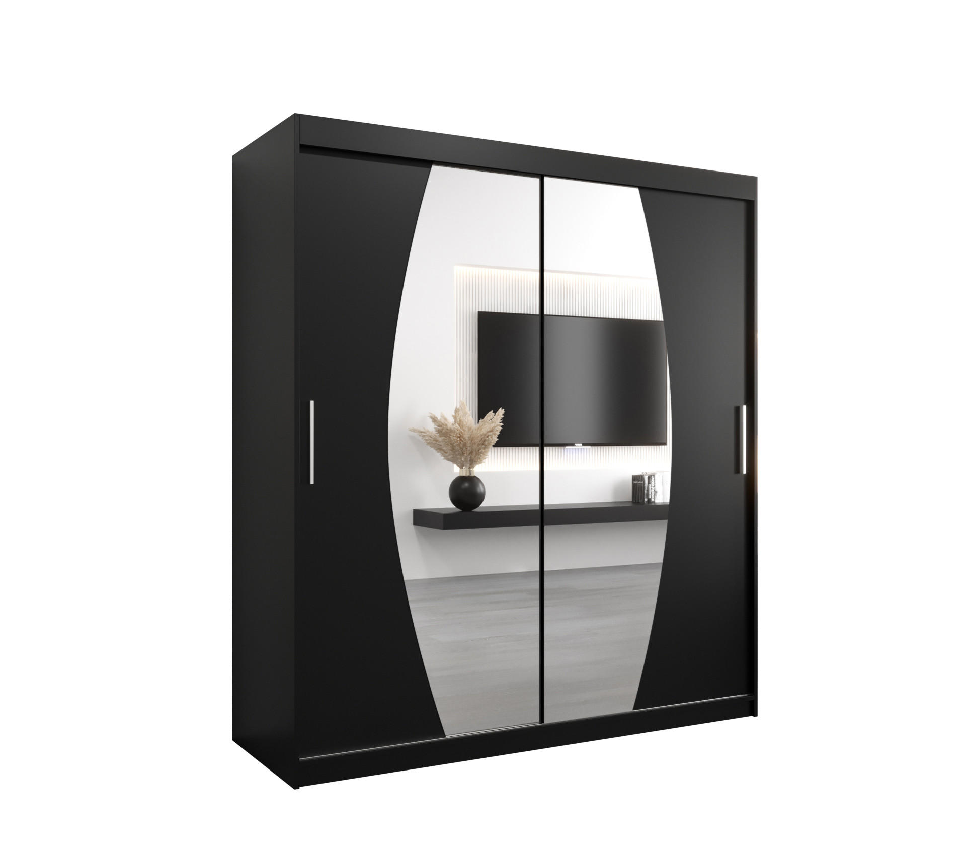 Möbel Kryspol Schwebetürenschrank Schwarz 180x200x62 cm