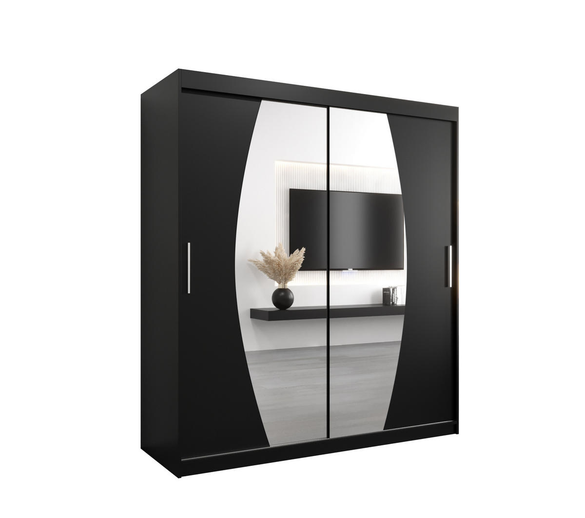 SCHWEBETÜRENSCHRANK 200/180/62 2-türig - Silberfarben/Schwarz, Holz/Kunststoff (180/200/62cm) - Abiks Möbel