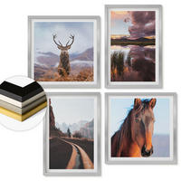WANDBILDER 4er Set - 50x50 cm & 40x60 cm Silberner Rahmen - Berglandschaften, Rentiere, Pferdestraße - Silberfarben, Kunststoff (50/50cm) - ArtPrintCave
