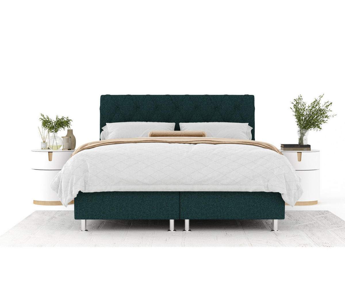 BOXSPRINGBETT Otus Grün 160/200 cm mit Latex-Topper - Silberfarben/Grün, Holz/Holzwerkstoff (160/200cm) - Maison de Reve