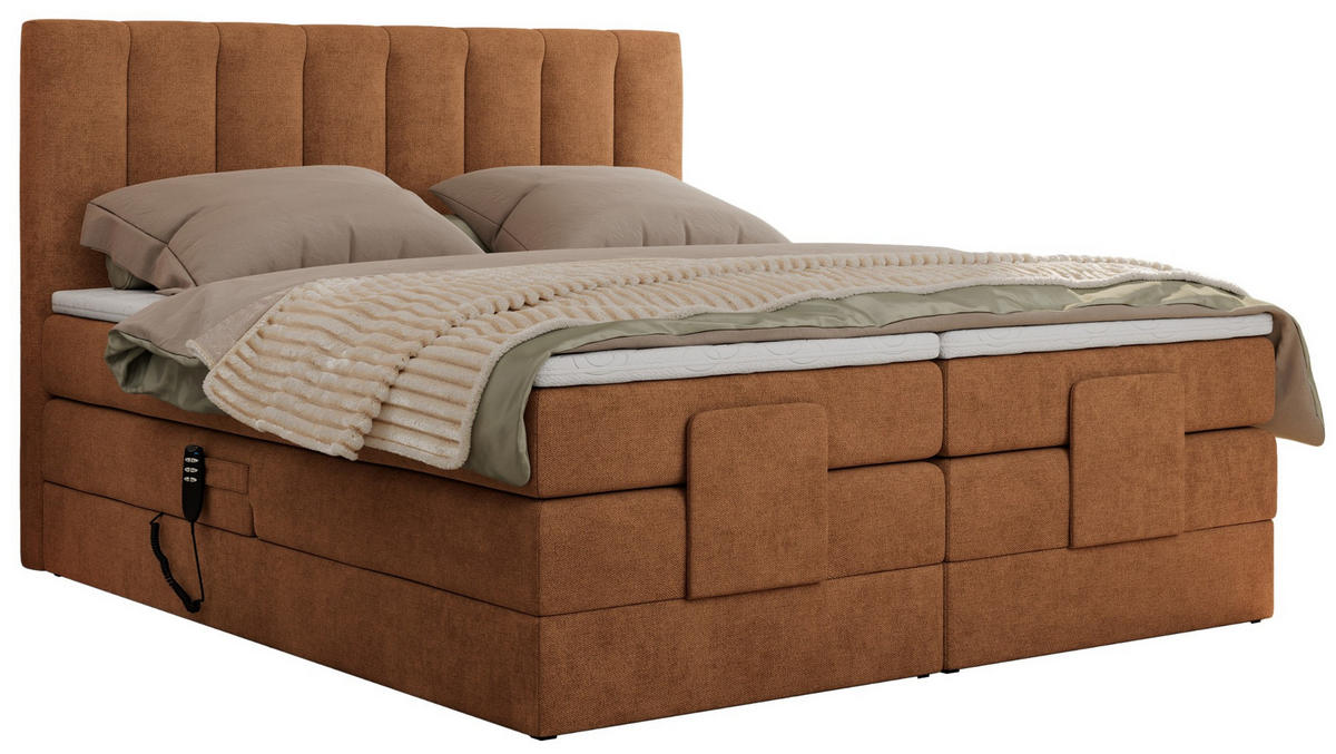 BOXBETT COMFORTO 160/200 - Orange Struktur - H3 - Orange, Holz/Textil (160/200cm) - MKS