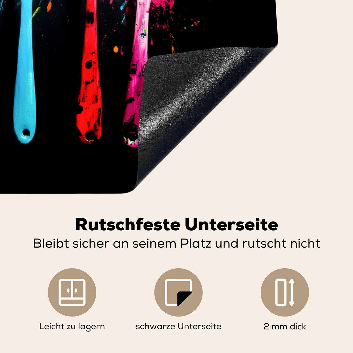 HERDABDECKPLATTE Löffel - Gewürze - Modern - Graffiti - Farbe - Farbenfroh 85x52 cm - Multicolor, Kunststoff (85/52/0.2cm) - MuchoWow