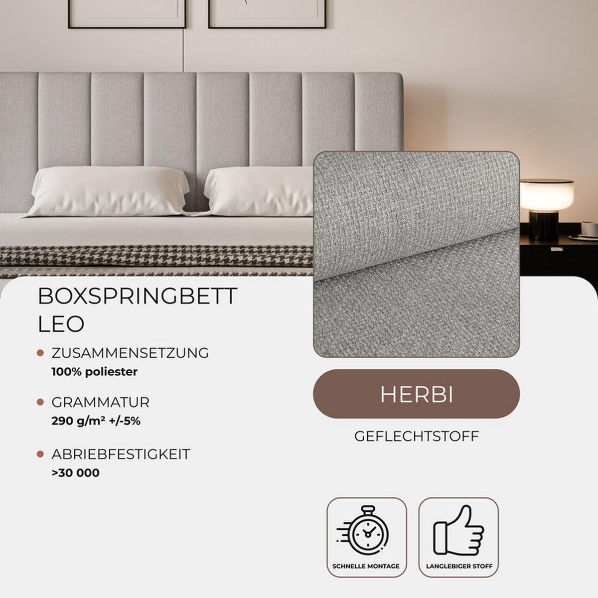 BOXBETT LEO 200/200 cm mit Matratze und Topper, Grau - Schwarz/Grau, Holzwerkstoff/Kunststoff (200/200cm) - Idohome