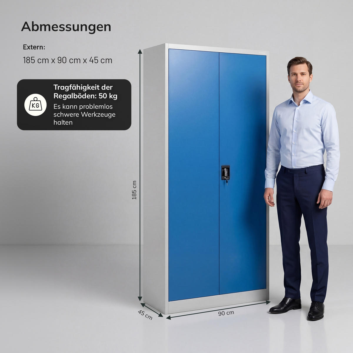 METALLSCHRANK mit Stauraum TOMASZ 185 x 90 x 45 cm - Blau/Grau, Metall (90/185/45cm) - Jan Nowak
