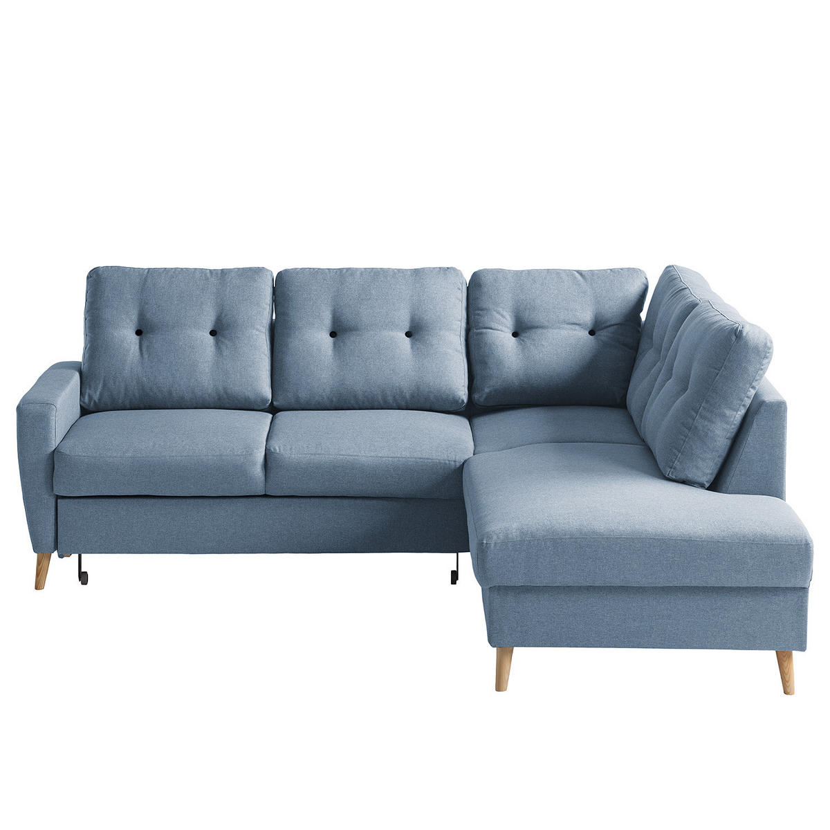 ECKSOFA mit Ottomane - Webstoff - Hellbraun/Grau, Holz/Textil (230/200cm) - home24