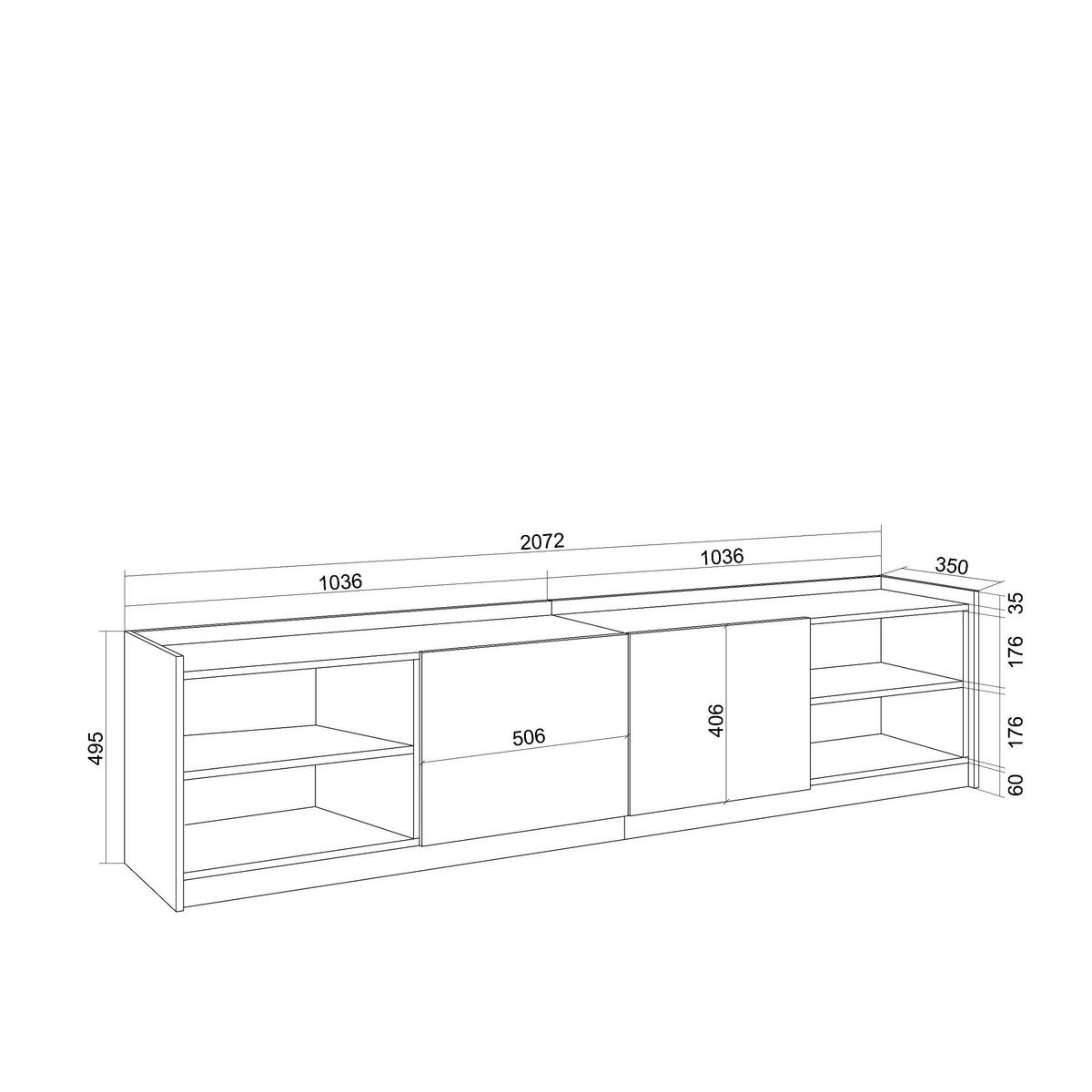 TV-SCHRANK, Lowboard, 207/37/50cm, Für TV-Geräte bis zu 80", Eiche und Schwarz - Dunkelbraun, Holzwerkstoff (207/50/37cm) - Skraut Home