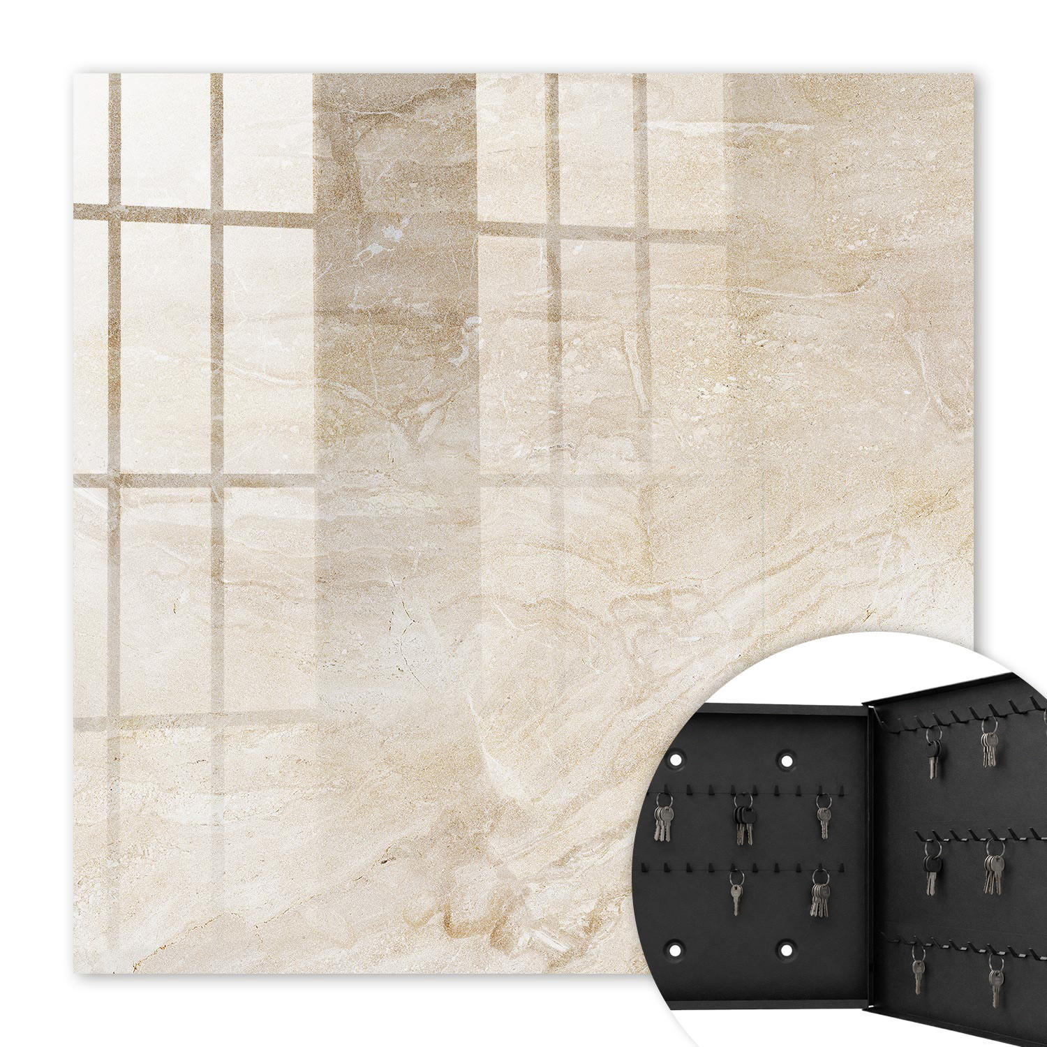 SCHLÜSSELBOX Schwarz 30x30 cm- Türöffnung nach rechts - Beiger Marmor - Beige, Metall (30/30/5cm) - TULUP