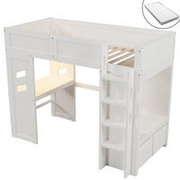 HOCHBETT 90/200 cm weiß mit Schreibtisch und LED-Beleuchtung mit Matratze - Weiß, Holzwerkstoff (90/200cm) - OKWISH