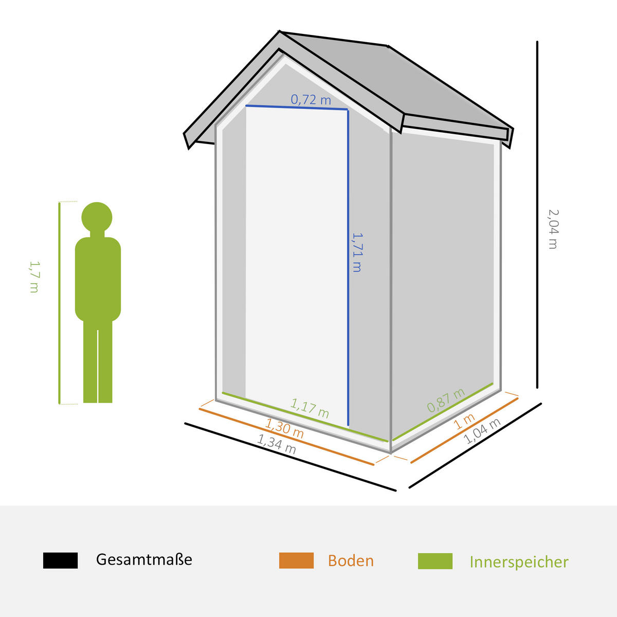 GERÄTEHAUS, Gartenhaus, Geräteschuppen mit Lüftungsfenster, Outdoor, Metall, Grau - Grau, Metall (104/204/134cm) - Outsunny