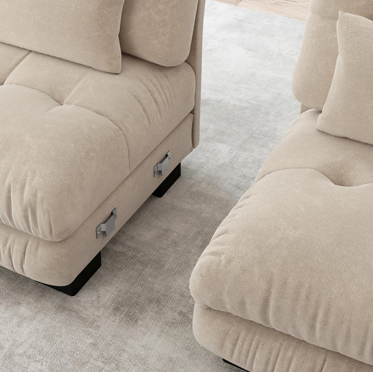 ECKSOFA mit modularem Design, beweglichem Ottoman und Chenille-Bezug, Hellkaffee - Cappuccino, Textil (406/145cm) - Redom