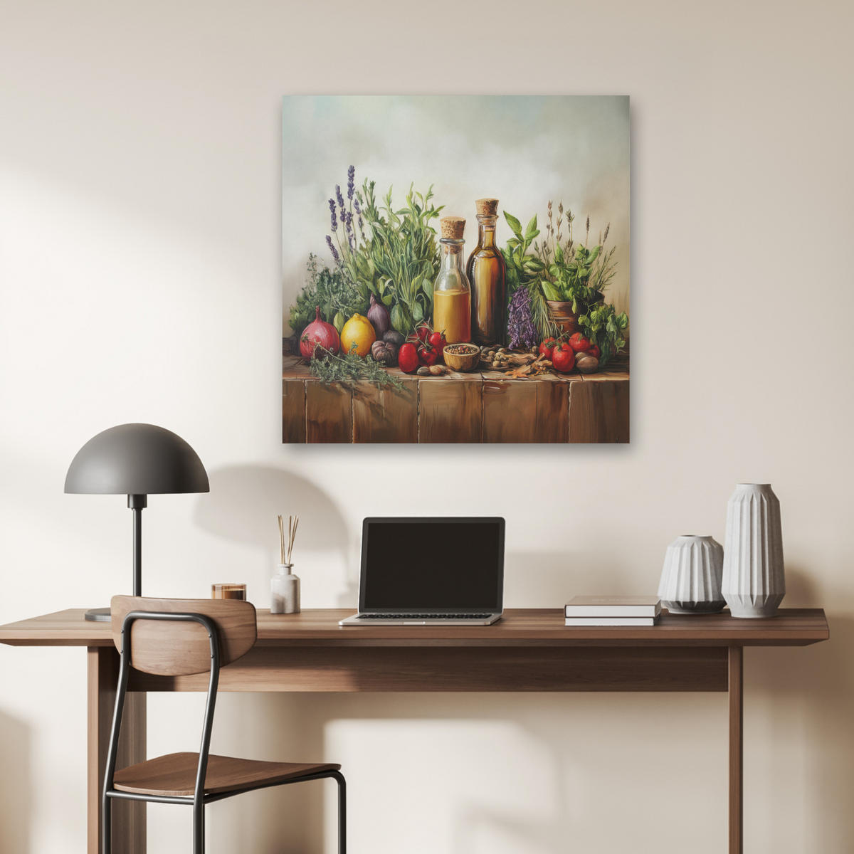 AKUSTIKBILD Stilleben - Kräuter - Gewürze - Früchte - Farbenfroh Akustikpaneele 80x80 cm - Grün, Kunststoff (80/80/0.9cm) - MuchoWow