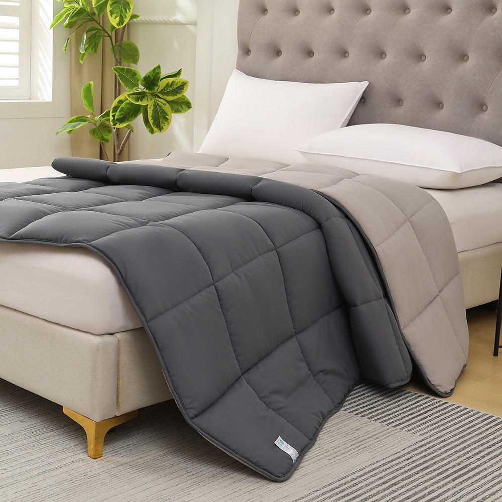 PLÜSCH Steppbett Bi-Color im Wende-Design grau 155x220 - Grau, Textil (155/220cm) - wometo