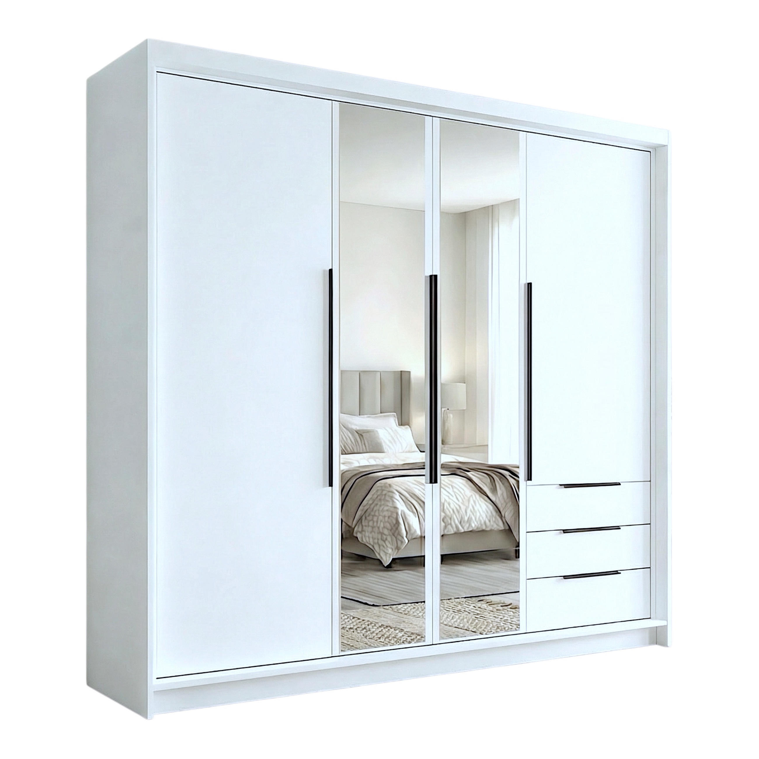 A&J MöbelLand Drehtürenschrank Weiß, Weiß, Weiß 200x215x59.5 cm
