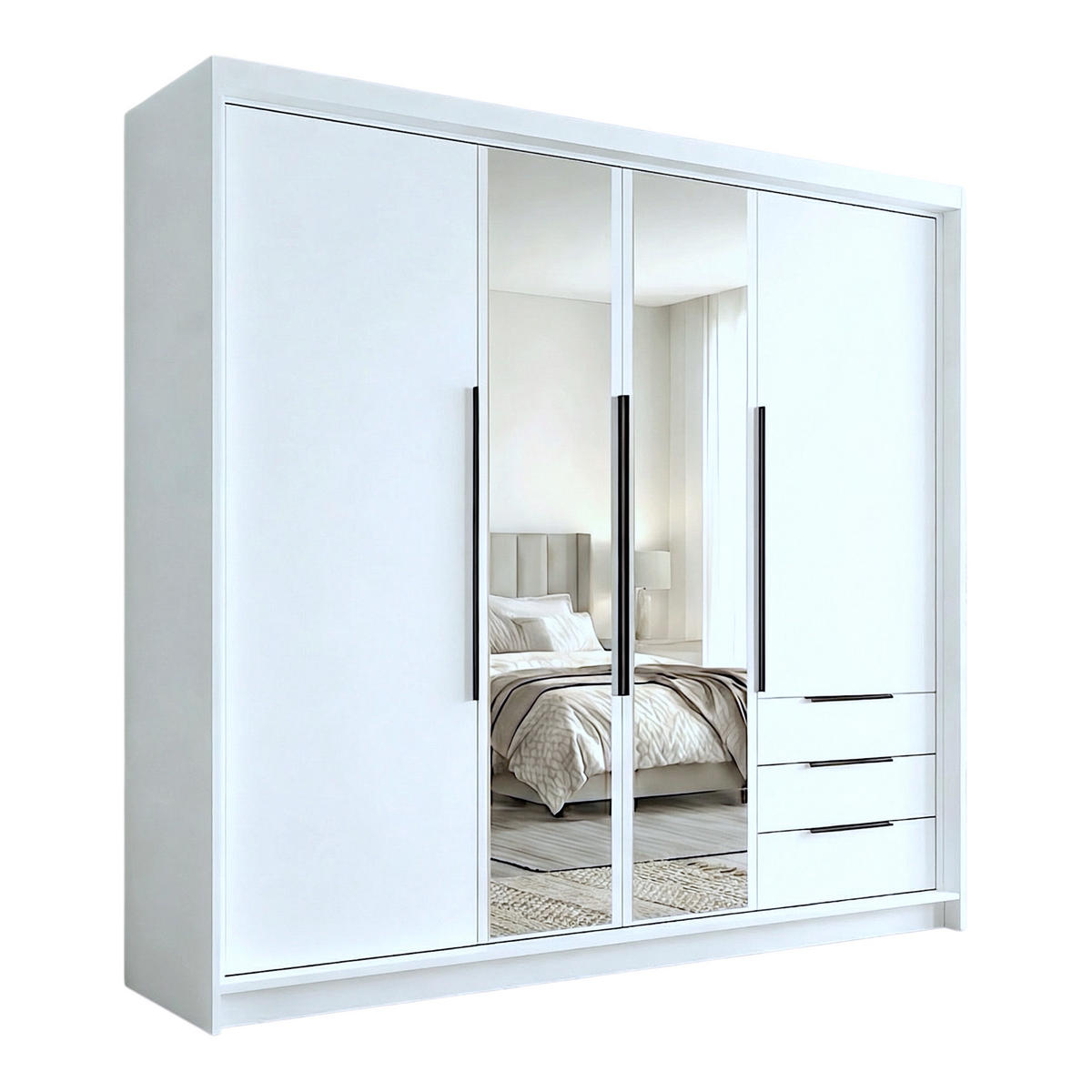 DREHTÜRENSCHRANK VIVO 200 cm Farbe: Weiß | Weiß | Weiß - Weiß, Holzwerkstoff/Metall (200/215/59.5cm) - A&J MöbelLand